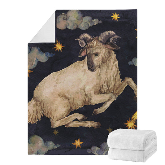 Watercolor Aries Zodiac Sign Print Blanket