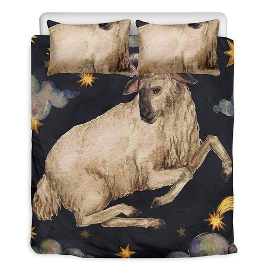 Watercolor Aries Zodiac Sign Print Duvet Cover Bedding Set