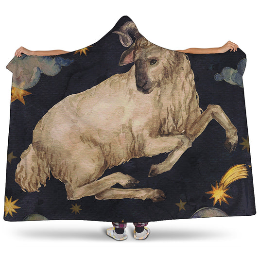 Watercolor Aries Zodiac Sign Print Hooded Blanket