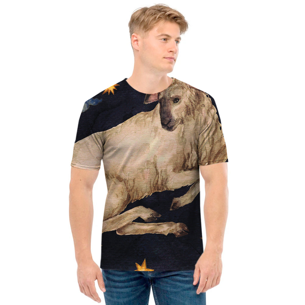 Watercolor Aries Zodiac Sign Print Men's T-Shirt