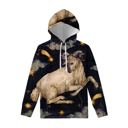 Watercolor Aries Zodiac Sign Print Pullover Hoodie