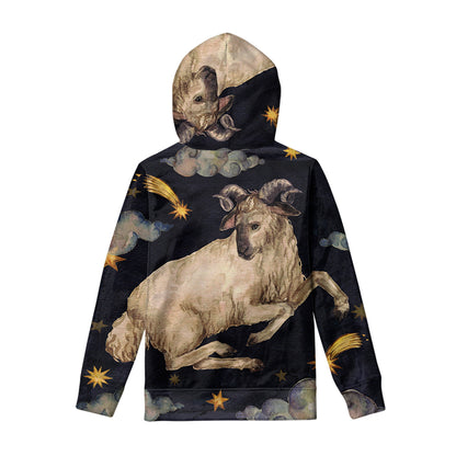 Watercolor Aries Zodiac Sign Print Pullover Hoodie