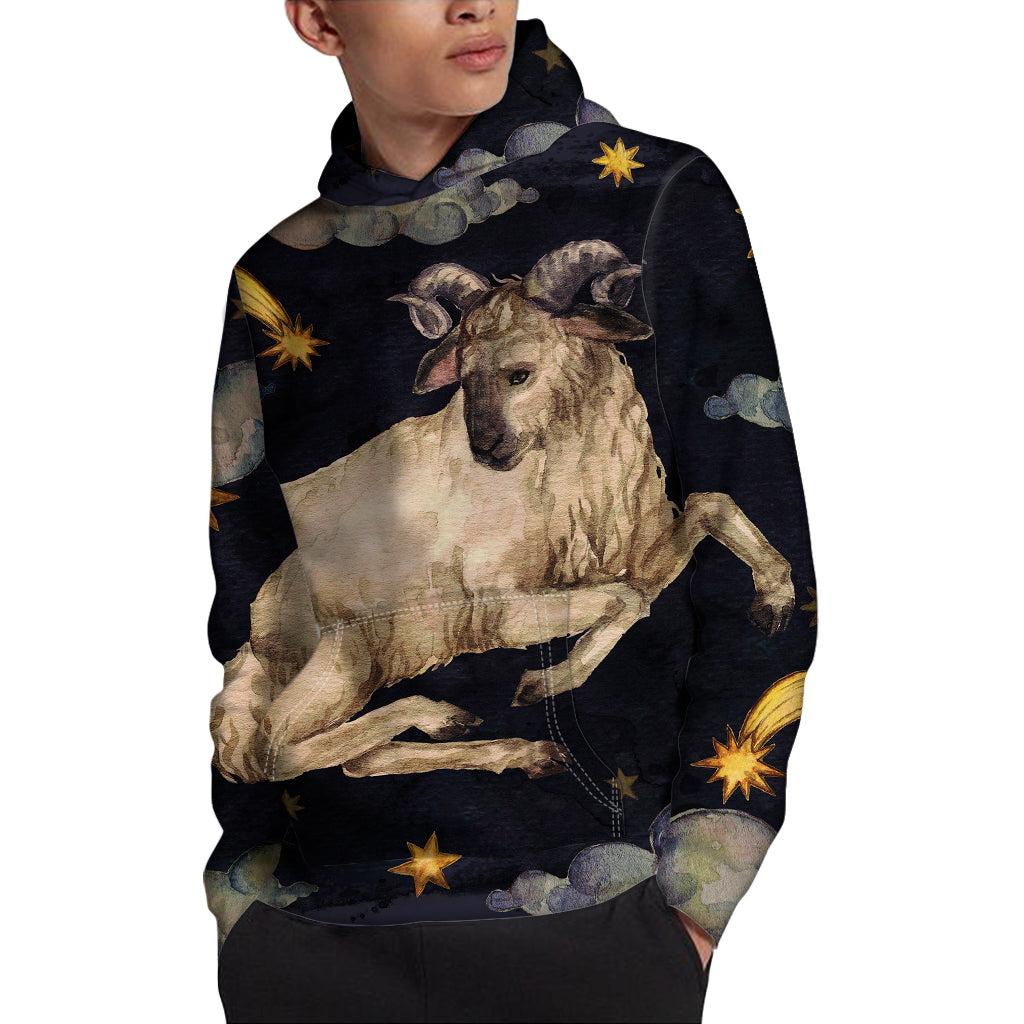 Watercolor Aries Zodiac Sign Print Pullover Hoodie