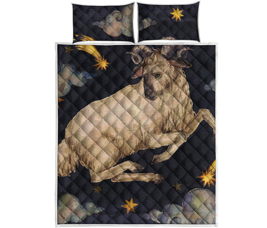 Watercolor Aries Zodiac Sign Print Quilt Bed Set