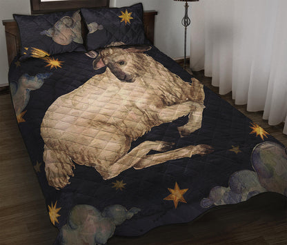 Watercolor Aries Zodiac Sign Print Quilt Bed Set
