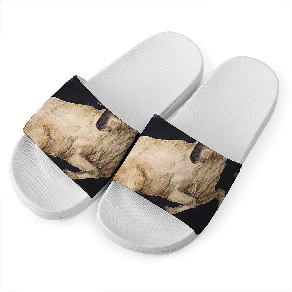 Watercolor Aries Zodiac Sign Print White Slide Sandals