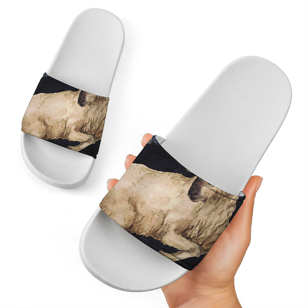 Watercolor Aries Zodiac Sign Print White Slide Sandals