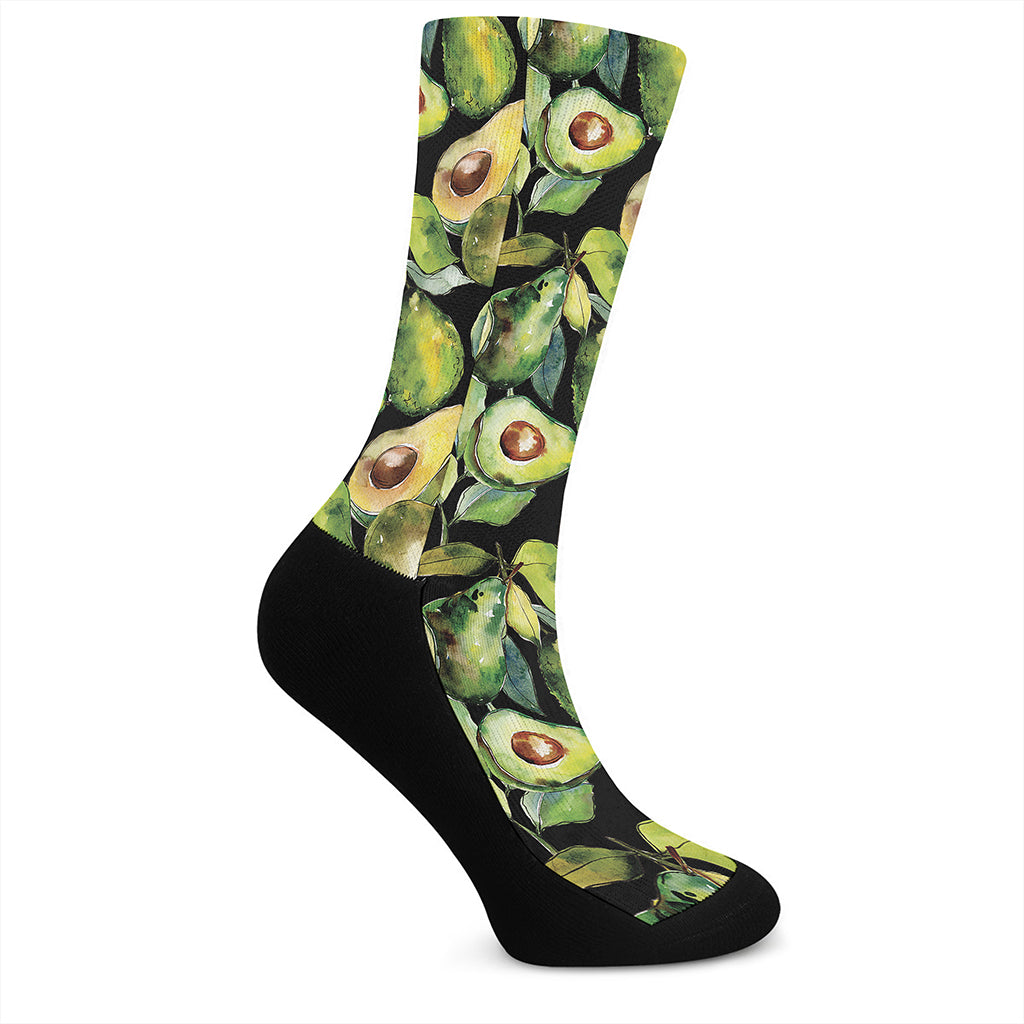 Watercolor Avocado Print Crew Socks