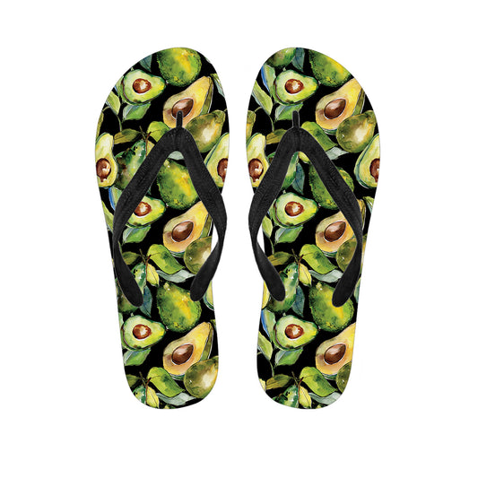 Watercolor Avocado Print Flip Flops