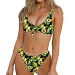 Watercolor Avocado Print Front Bow Tie Bikini