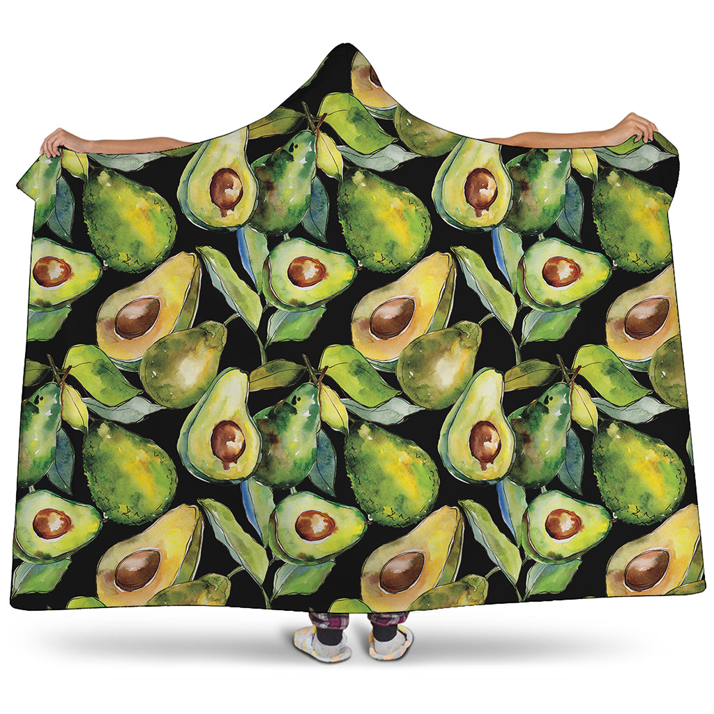 Watercolor Avocado Print Hooded Blanket