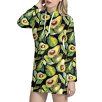 Watercolor Avocado Print Hoodie Dress