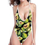 Watercolor Avocado Print One Piece High Cut Swimsuit
