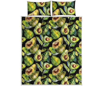 Watercolor Avocado Print Quilt Bed Set