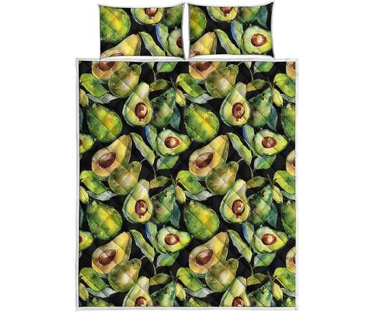 Watercolor Avocado Print Quilt Bed Set