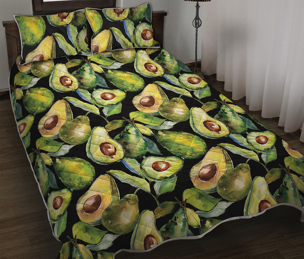Watercolor Avocado Print Quilt Bed Set