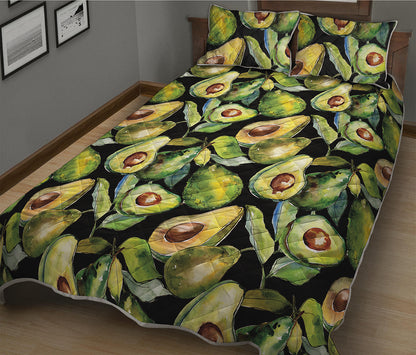 Watercolor Avocado Print Quilt Bed Set