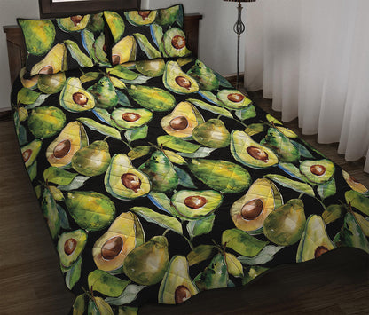 Watercolor Avocado Print Quilt Bed Set