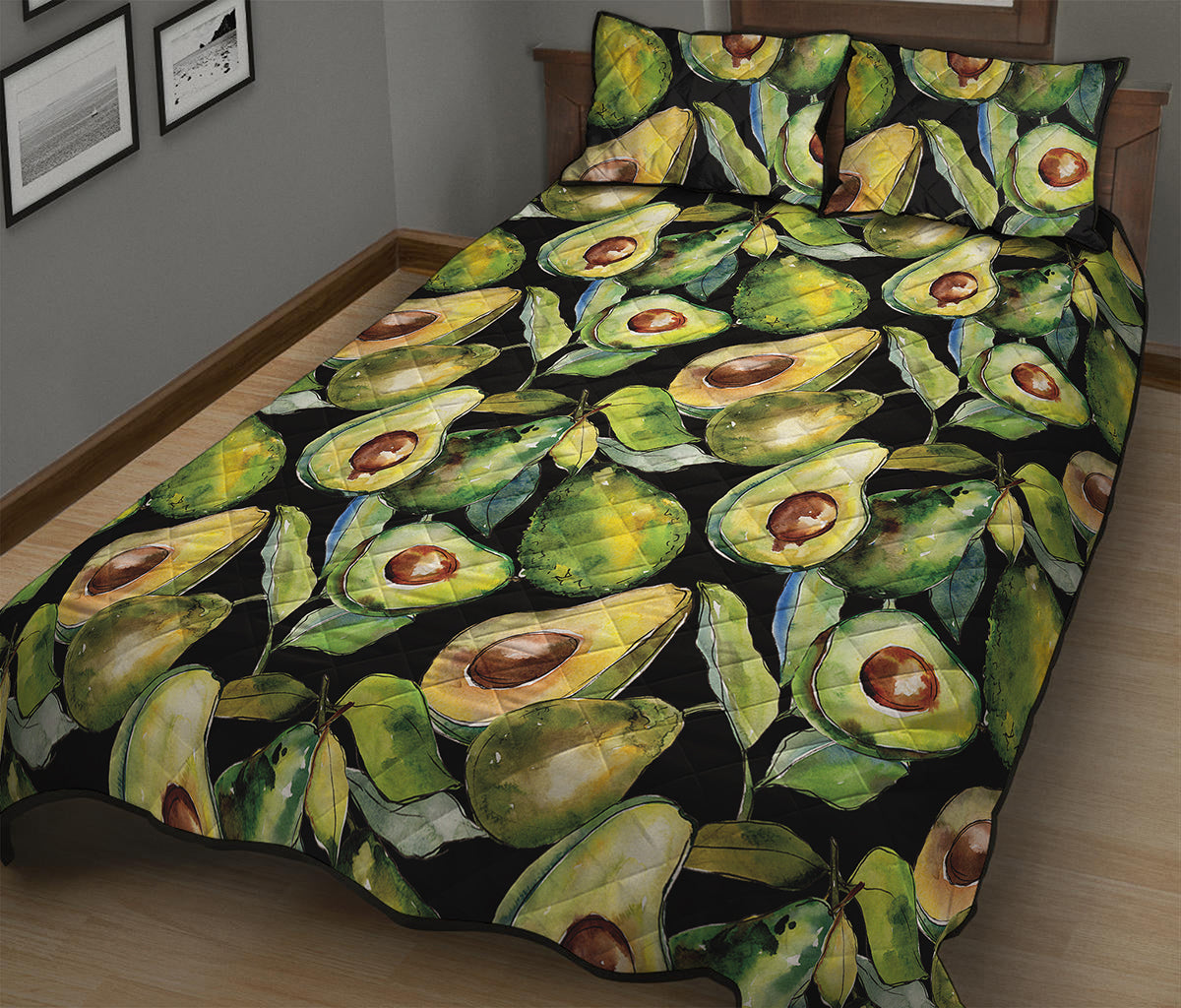 Watercolor Avocado Print Quilt Bed Set
