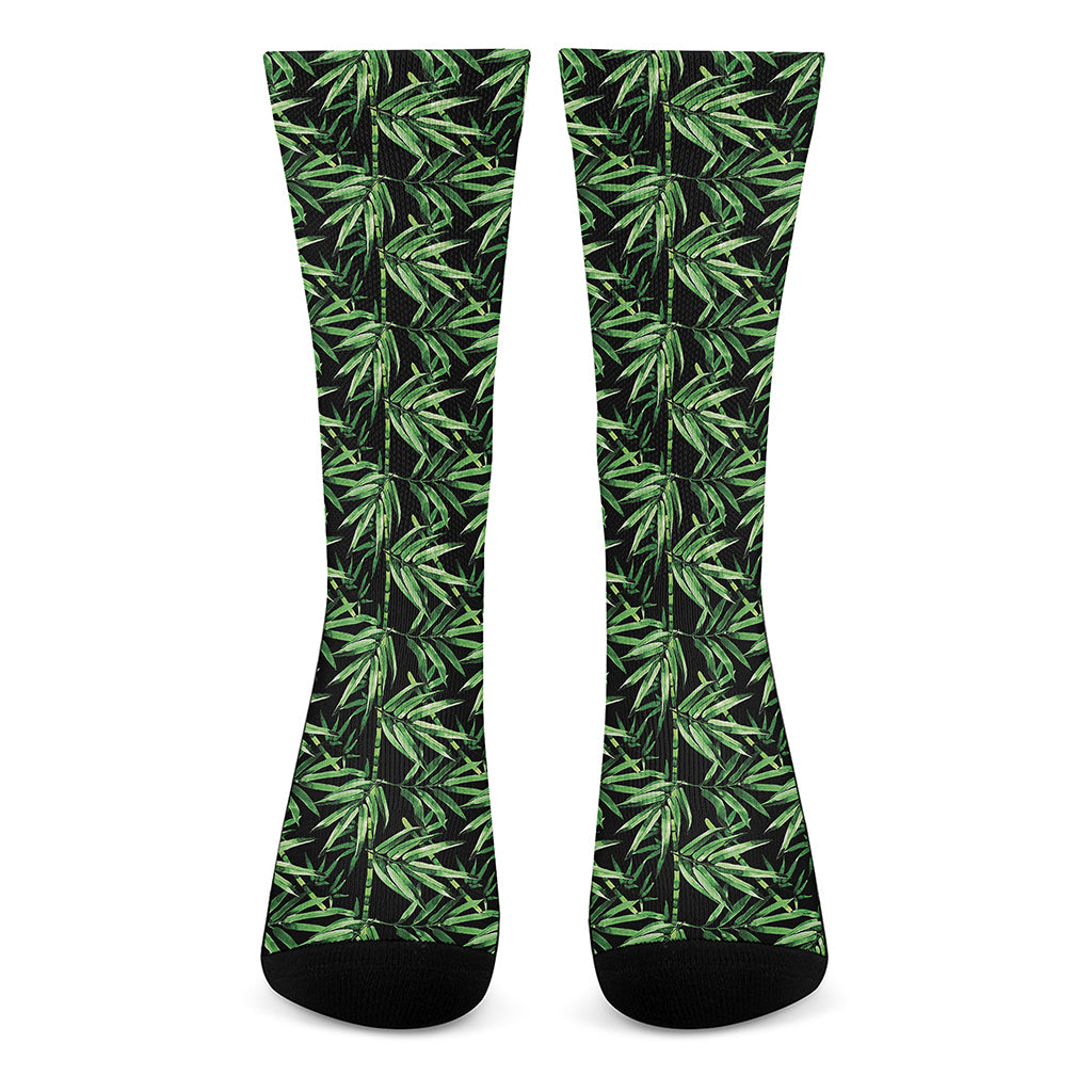 Watercolor Bamboo Pattern Print Crew Socks