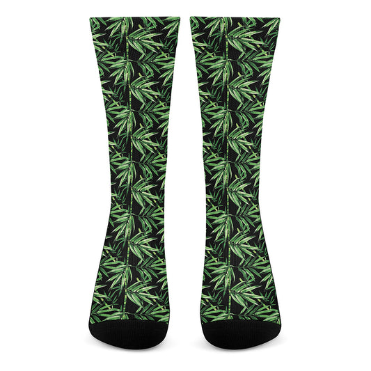 Watercolor Bamboo Pattern Print Crew Socks