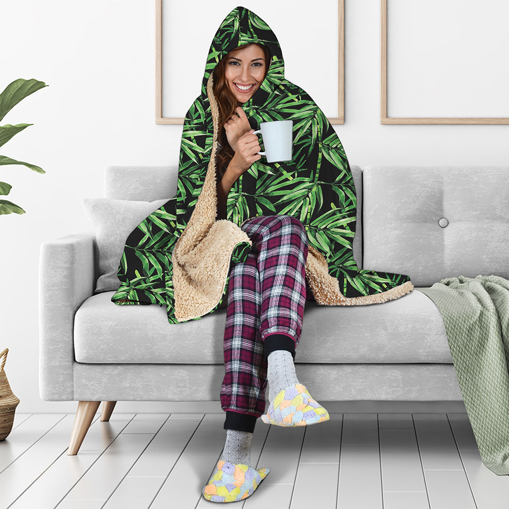 Watercolor Bamboo Pattern Print Hooded Blanket