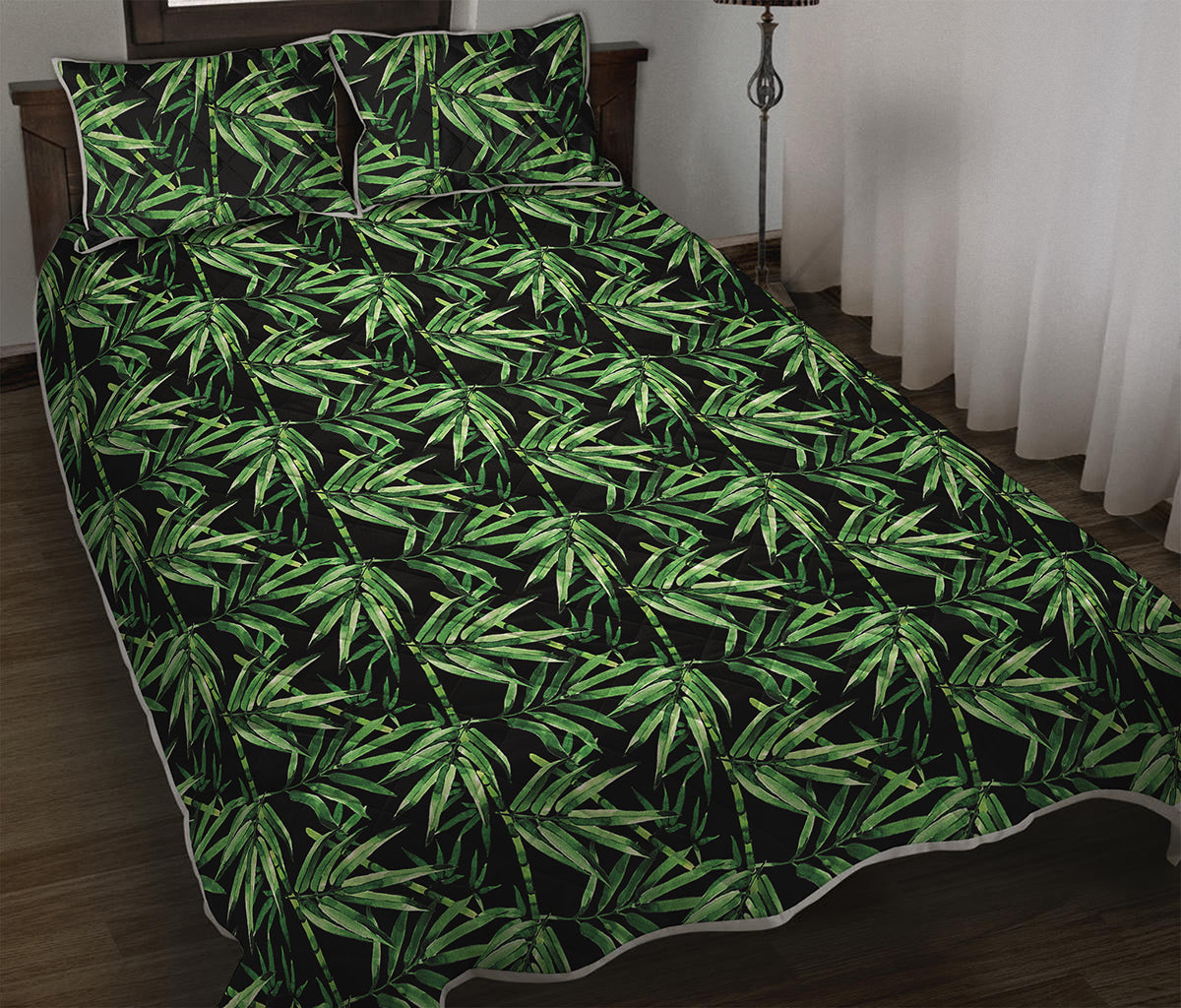 Watercolor Bamboo Pattern Print Quilt Bed Set