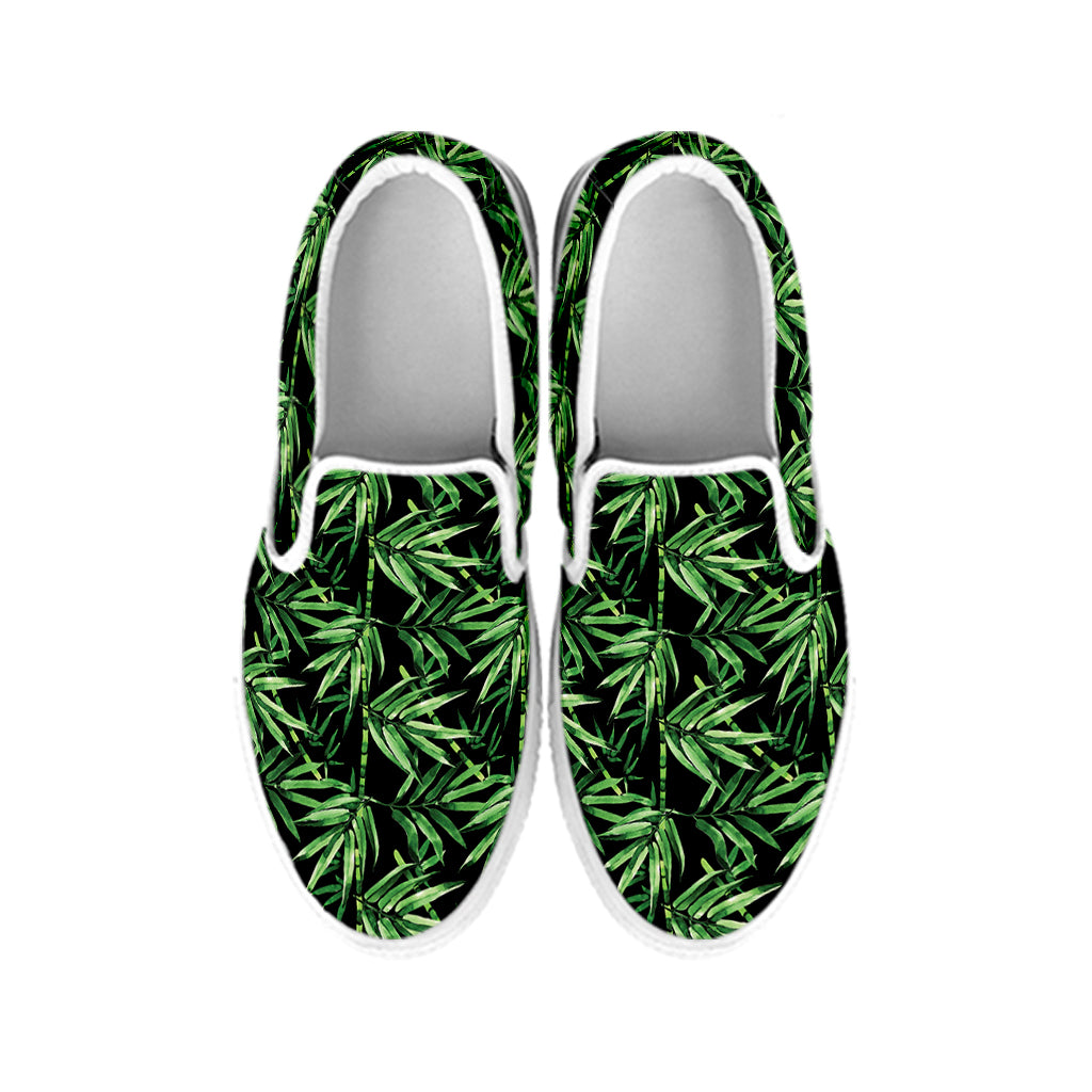 Watercolor Bamboo Pattern Print White Slip On Shoes