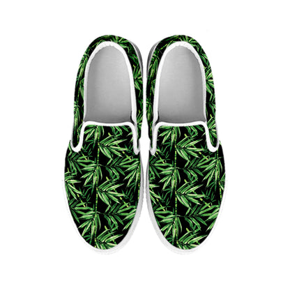 Watercolor Bamboo Pattern Print White Slip On Shoes