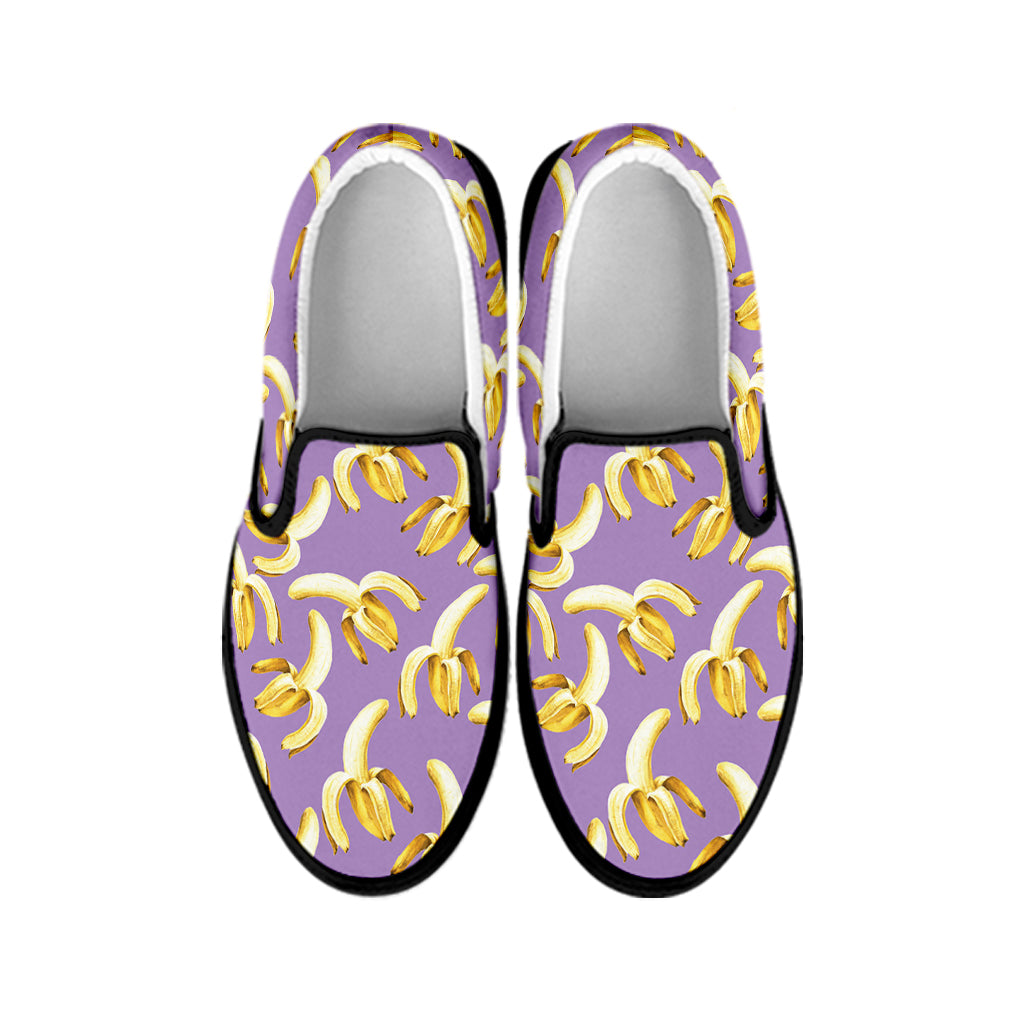 Watercolor Banana Pattern Print Black Slip On Shoes