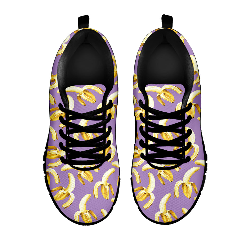 Watercolor Banana Pattern Print Black Sneakers