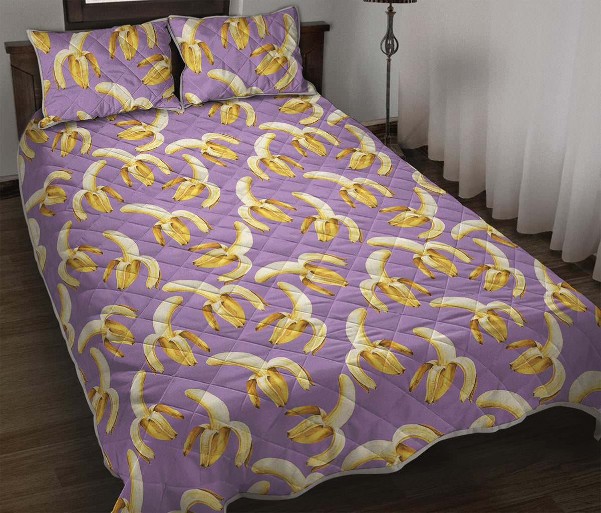 Watercolor Banana Pattern Print Quilt Bed Set
