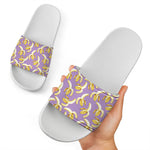 Watercolor Banana Pattern Print White Slide Sandals