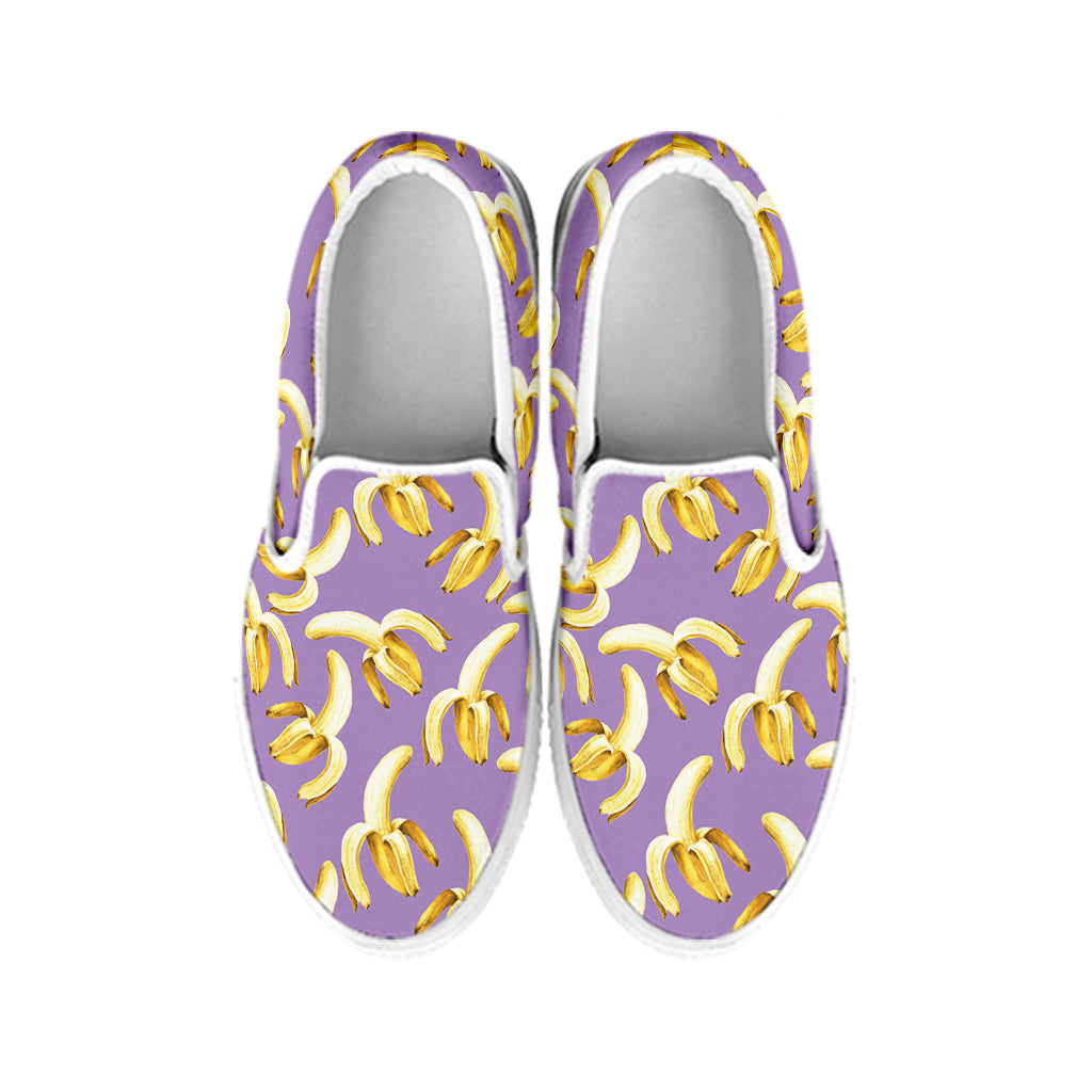 Watercolor Banana Pattern Print White Slip On Shoes