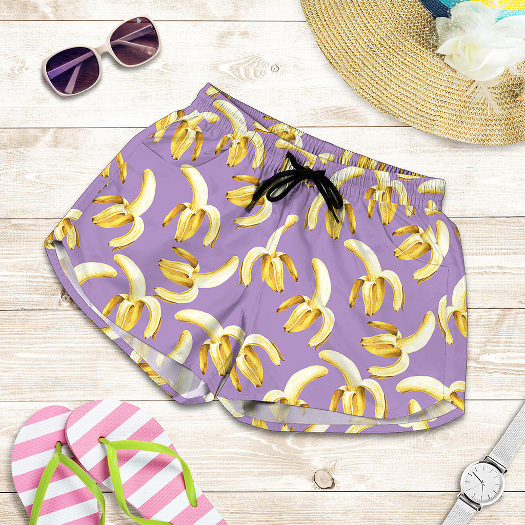 Watercolor Banana Pattern Print Women's Shorts