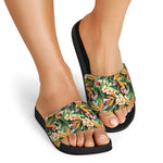 Watercolor Bird Of Paradise Print Black Slide Sandals