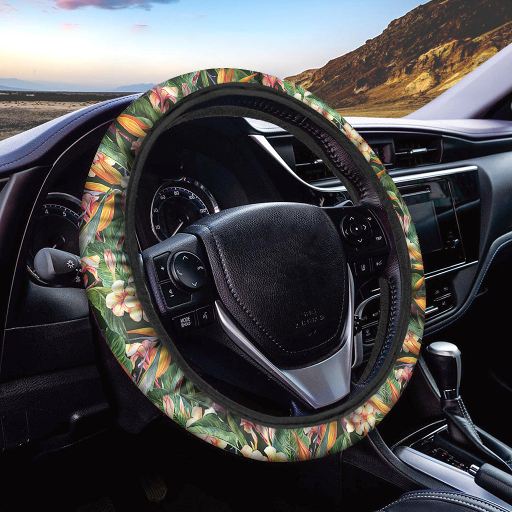 Watercolor Bird Of Paradise Print Car Steering Wheel Cover