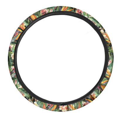 Watercolor Bird Of Paradise Print Car Steering Wheel Cover