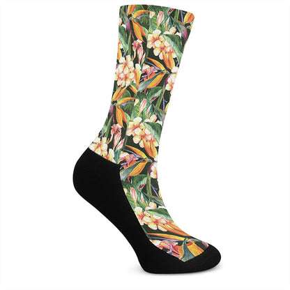 Watercolor Bird Of Paradise Print Crew Socks