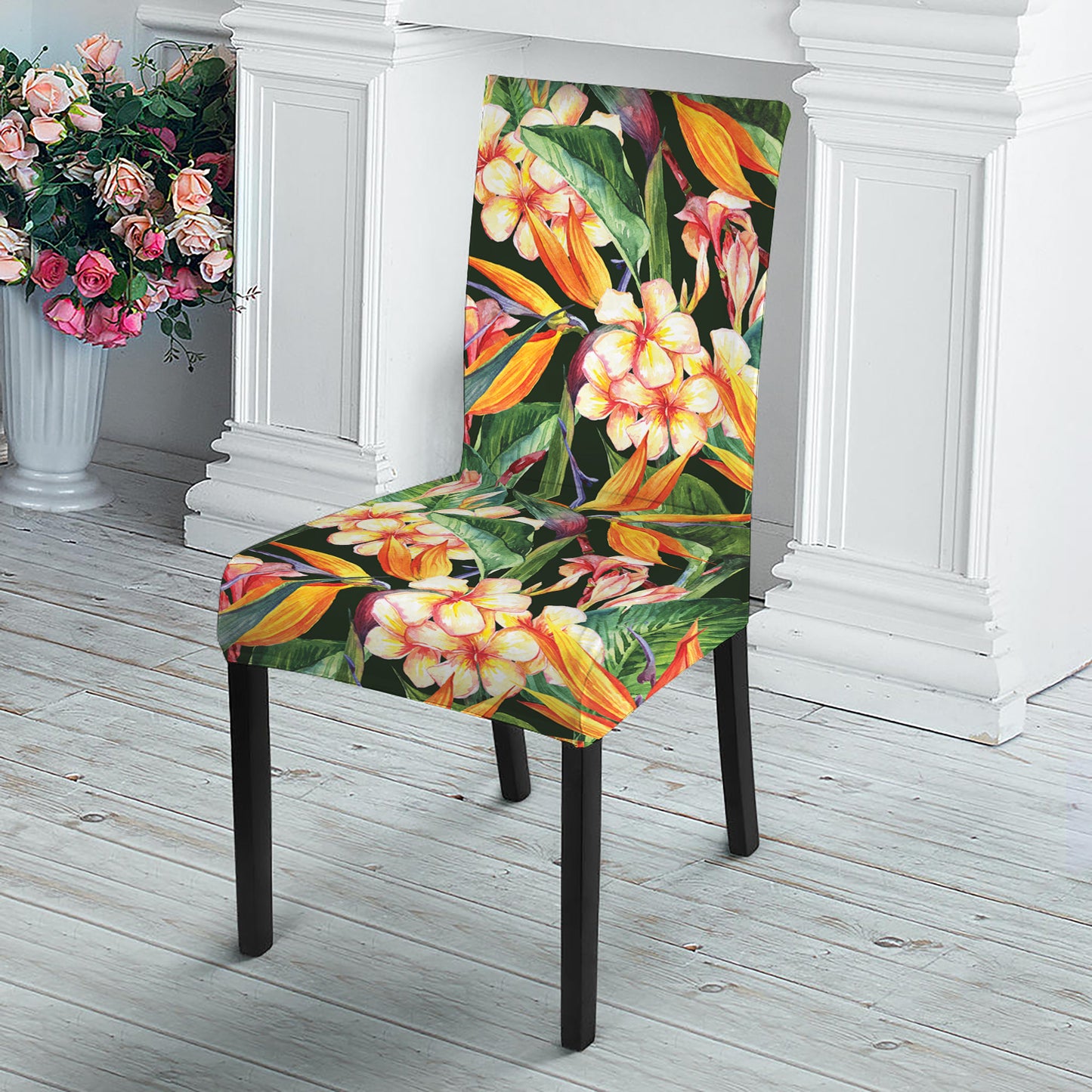 Watercolor Bird Of Paradise Print Dining Chair Slipcover