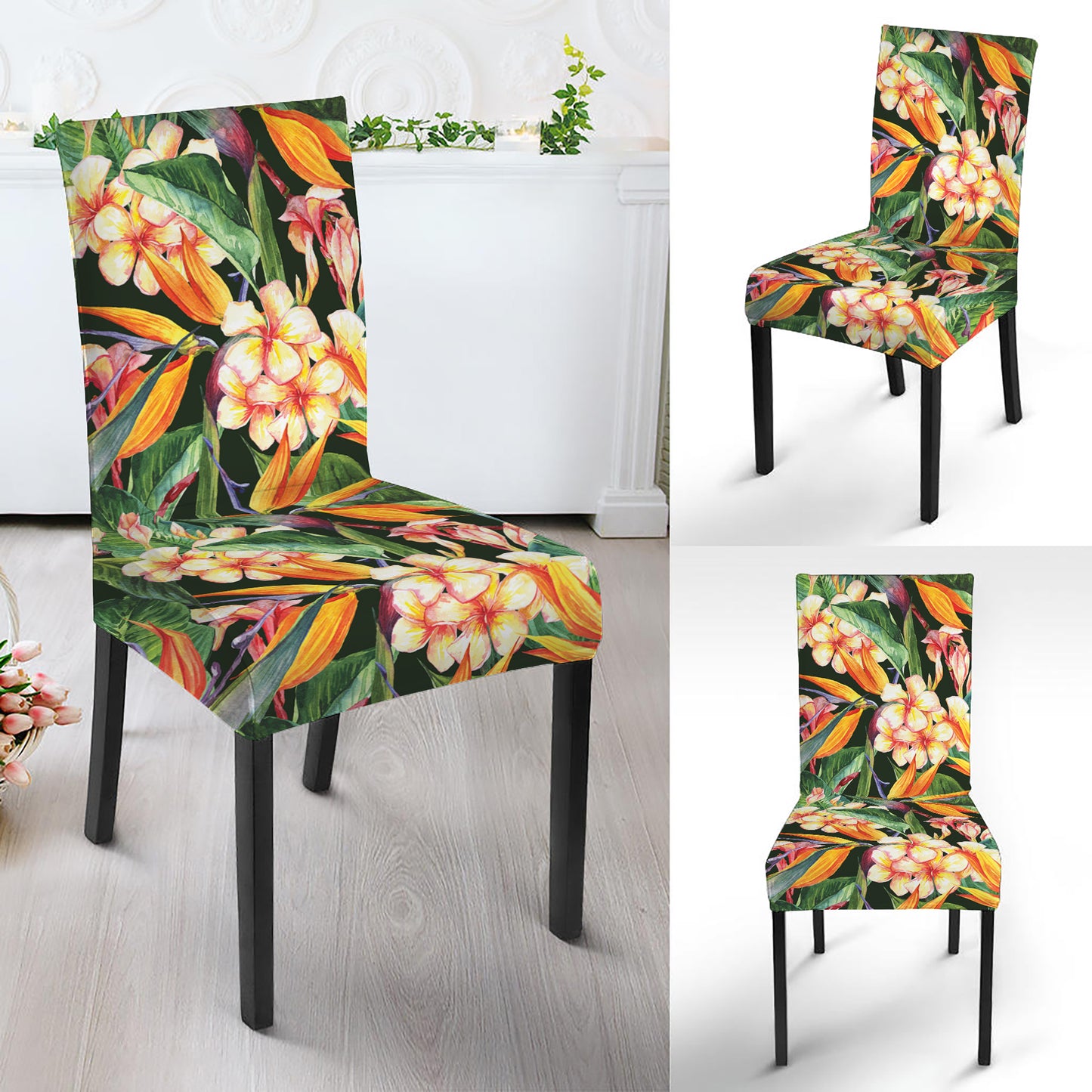 Watercolor Bird Of Paradise Print Dining Chair Slipcover