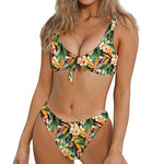Watercolor Bird Of Paradise Print Front Bow Tie Bikini