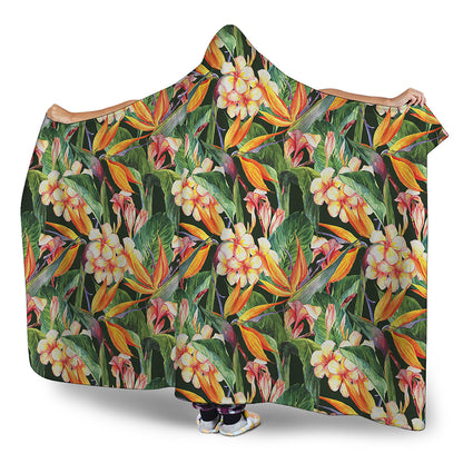 Watercolor Bird Of Paradise Print Hooded Blanket