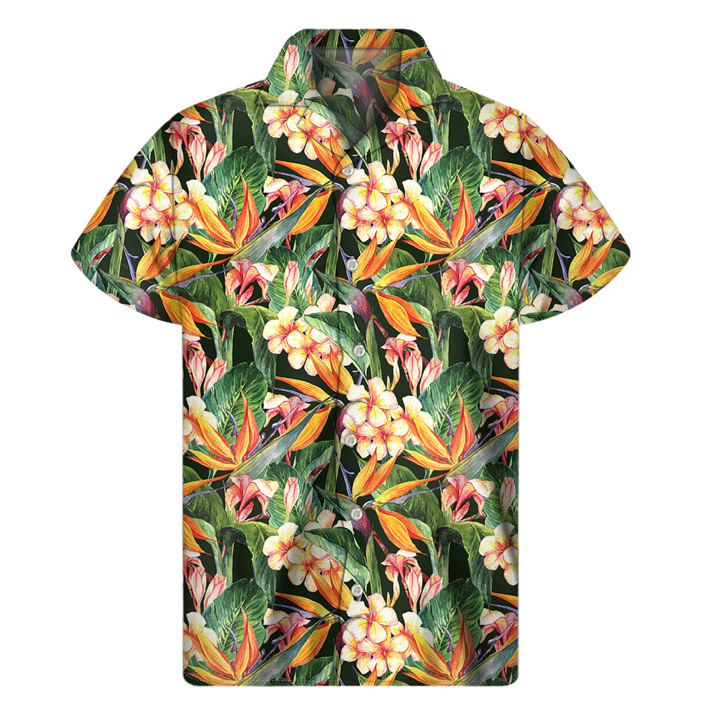 Watercolor Bird Of Paradise Print Men's Short Sleeve Shirt