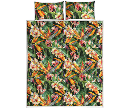 Watercolor Bird Of Paradise Print Quilt Bed Set