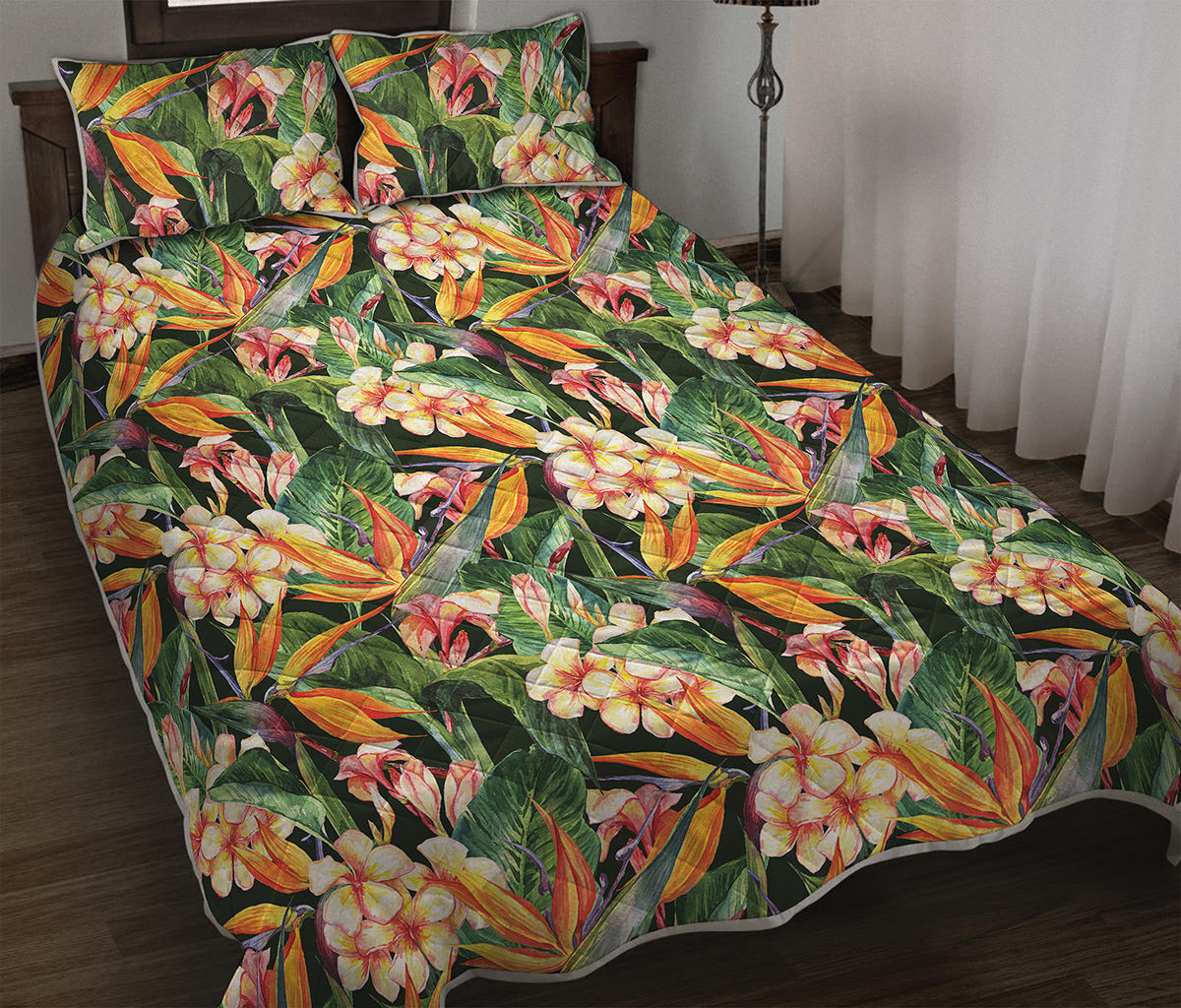 Watercolor Bird Of Paradise Print Quilt Bed Set