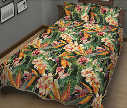 Watercolor Bird Of Paradise Print Quilt Bed Set