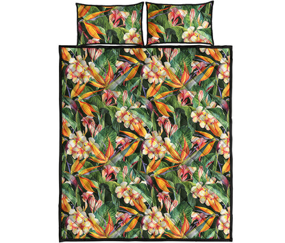 Watercolor Bird Of Paradise Print Quilt Bed Set