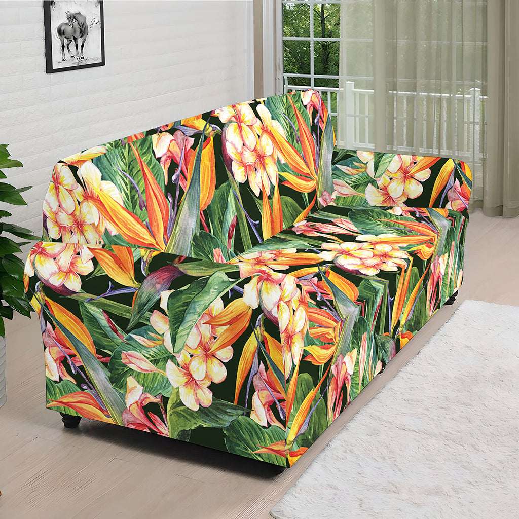 Watercolor Bird Of Paradise Print Sofa Cover