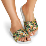 Watercolor Bird Of Paradise Print White Slide Sandals